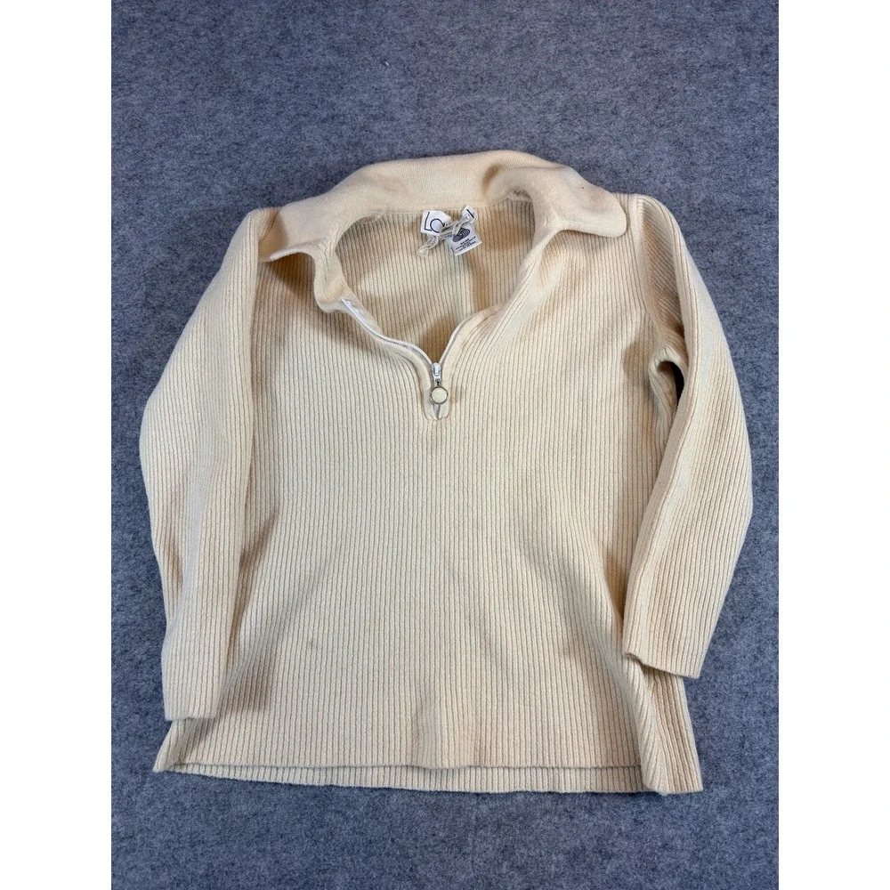 VTG Laurel Wool Sweater Womens 34 Cream 1/4 Zip Ribbed Boho Luxury Designer